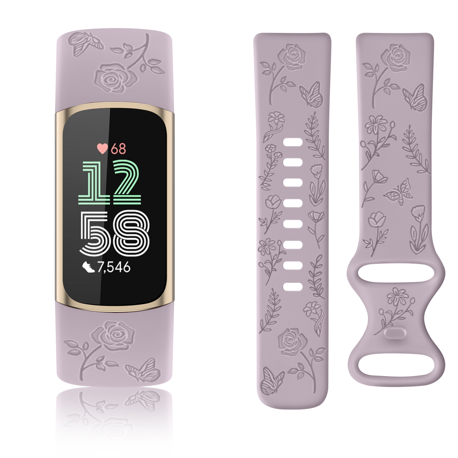 Silicone Band Replacement - Flower Engraved Watch Strap For Fitbit