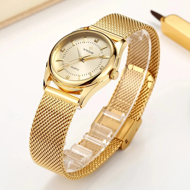 WWOOR Luxury Brand Dress Gold  - Stainless Mesh Band 리뷰 및 가격